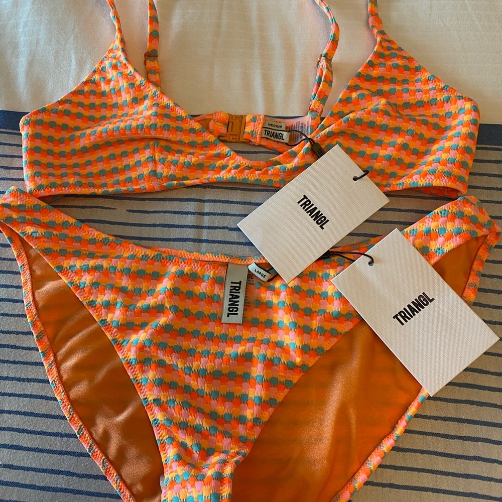 TRIANGL Orange and Blue Checkered Bikini